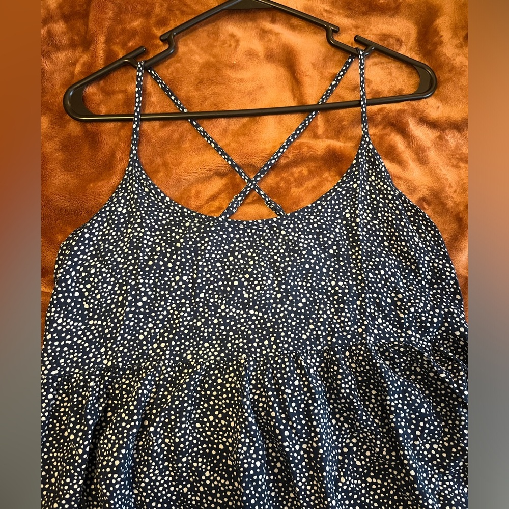 Navy and White Spotted Mini Swing Dress - Picture 2 of 2